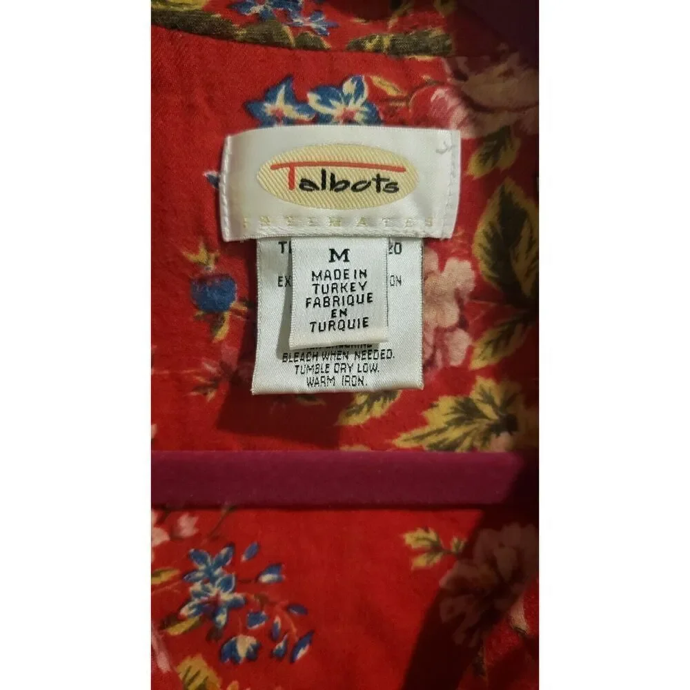 VINTAGE Talbots Intimates Red Floral Capiz Button Sleep Top‎ Size Medium